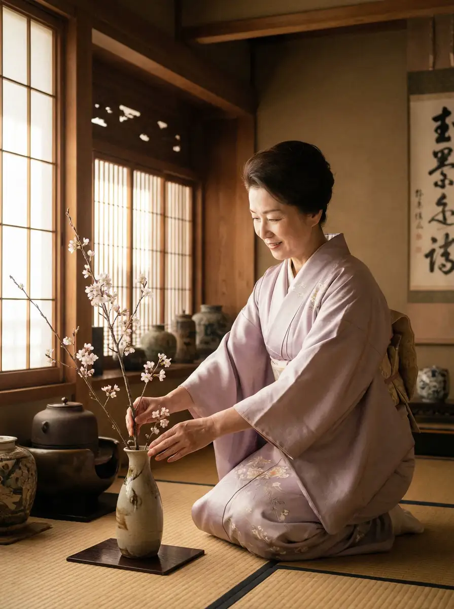 一位优雅的 【每日吃瓜专区】每日吃瓜深度揭秘 - 传媒观察导航 在和室中插花