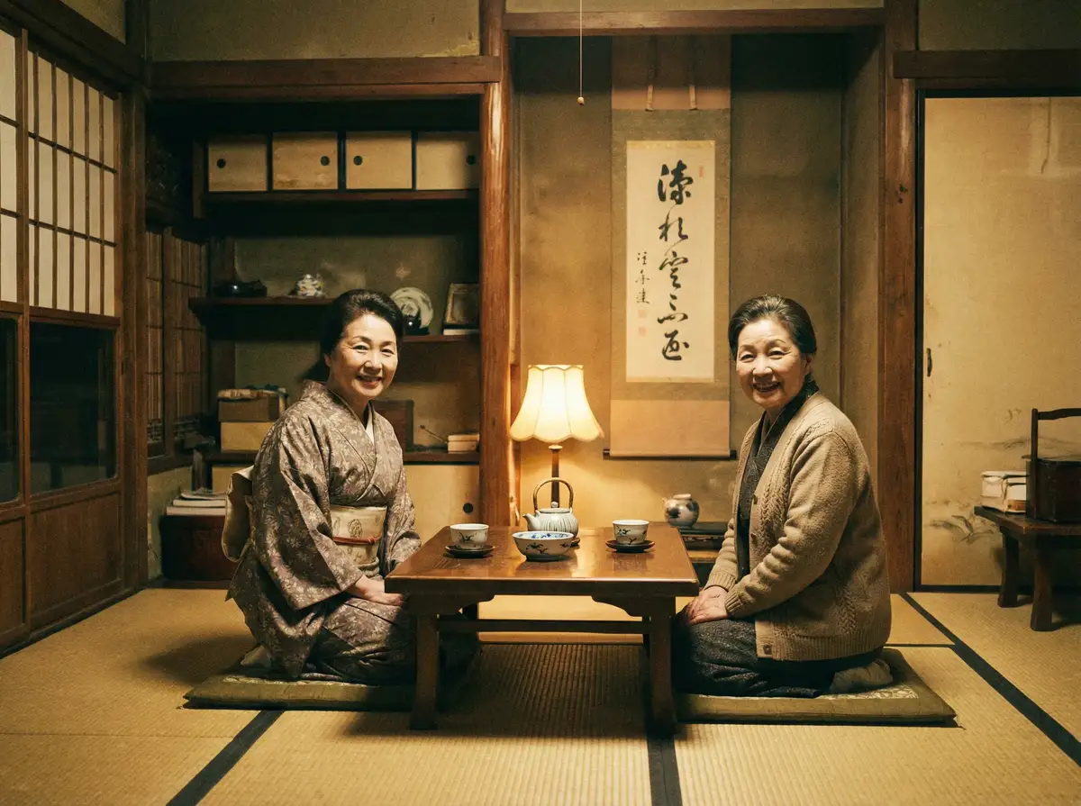 两位优雅的 【每日吃瓜专区】每日吃瓜深度揭秘 - 传媒观察导航 在日式茶室中品茶交谈